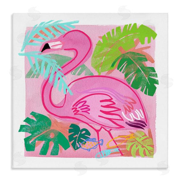 stupell industries Maret Hensick | Tropical Flamingo Bird Layered Fish Beach Leaves Wall Art