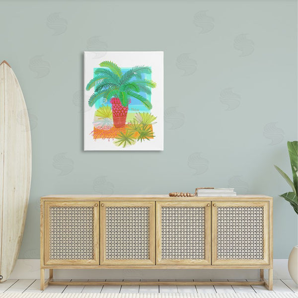 Stupell Industries Maret Hensick | Tropical Palm Plant Leaves Whimsical Summer Botanicals Wall Art