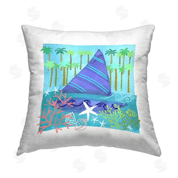 Stupell Industries Maret Hensick | Tropical Sailboat Palm Trees Printed Throw Pillow