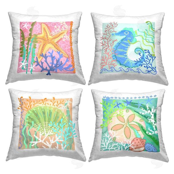 stupell industries Maret Hensick | Varied Sea Life & Coral Printed Throw Pillow Set