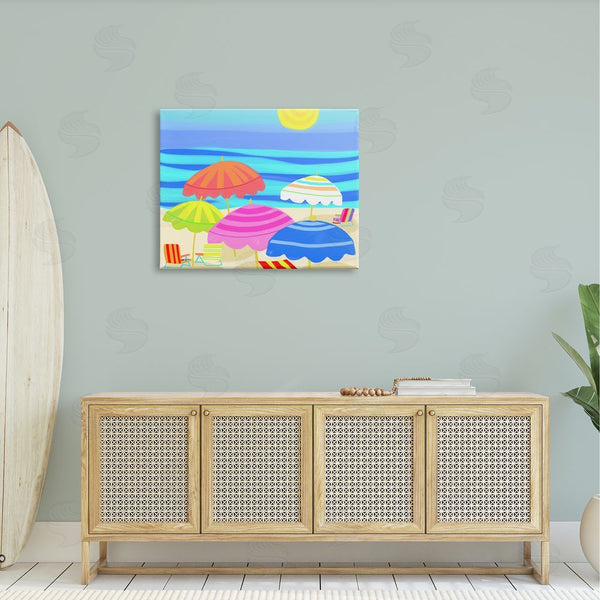 Stupell Industries Maret Hensick | Vibrant Sun Umbrellas Summer Beach Shore Scene Wall Art