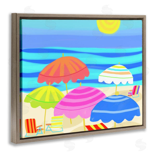 Stupell Industries Maret Hensick | Vibrant Sun Umbrellas Summer Beach Shore Scene Wall Art
