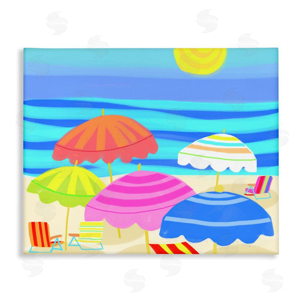 stupell industries Maret Hensick | Vibrant Sun Umbrellas Summer Beach Shore Scene Wall Art