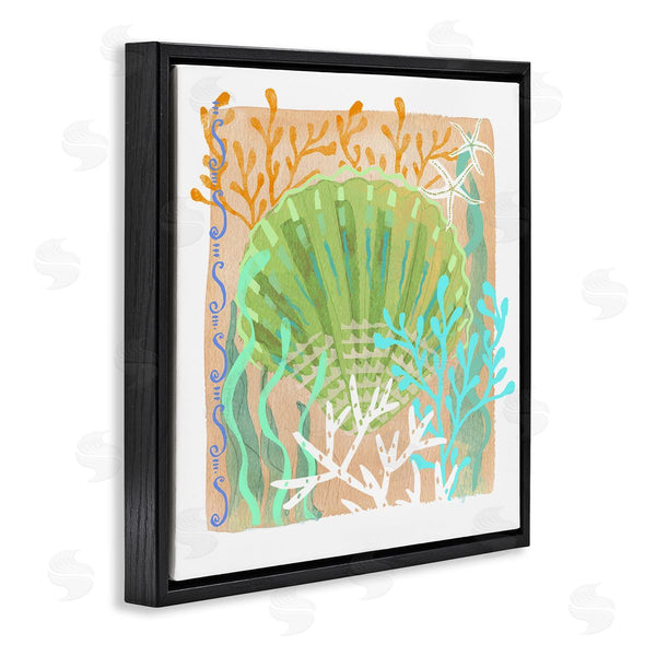 Stupell Industries Maret Hensick | Vivid Coral Overlay Beach Seashell Watercolor Pattern Wall Art