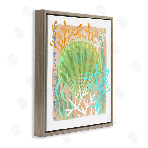 Stupell Industries Maret Hensick | Vivid Coral Overlay Beach Seashell Watercolor Pattern Wall Art