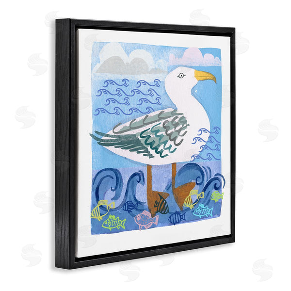 Stupell Industries Maret Hensick | Whimsical Seagull Bird Layered Ocean Waves Painting Wall Art
