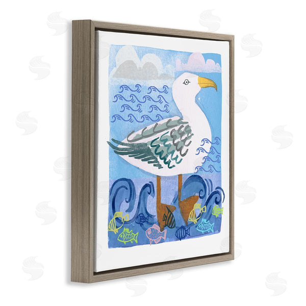 Stupell Industries Maret Hensick | Whimsical Seagull Bird Layered Ocean Waves Painting Wall Art