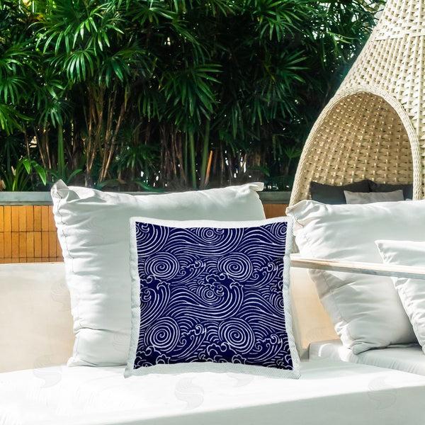 Stupell Industries Marie Le Moal | Blue Wave Pattern Printed Throw Pillow