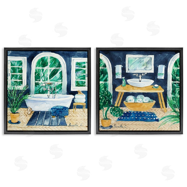 Stupell Industries Marietta Cohen Art And Design | Bold Blue Bathroom Interior Still Life Wall Art