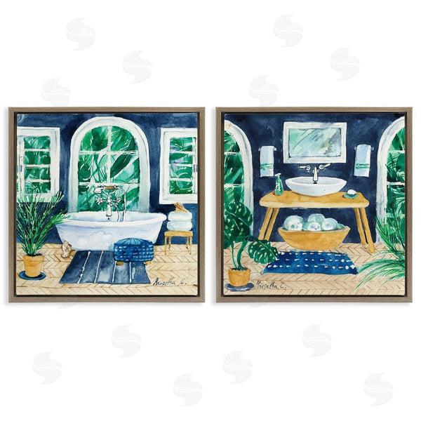 Stupell Industries Marietta Cohen Art And Design | Bold Blue Bathroom Interior Still Life Wall Art