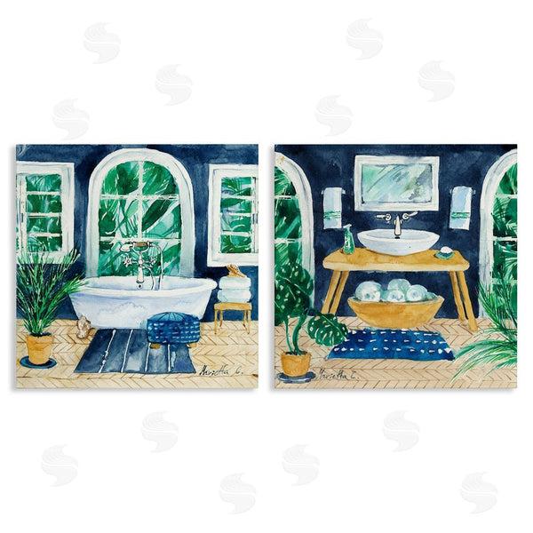 stupell industries Marietta Cohen Art and Design | Bold Blue Bathroom Interior Still Life Wall Art