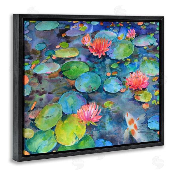 Stupell Industries Marietta Cohen Art And Design | Vivid Pond Lily Lotus Blossom Koi Fish Pond Wall Art
