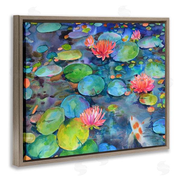 Stupell Industries Marietta Cohen Art And Design | Vivid Pond Lily Lotus Blossom Koi Fish Pond Wall Art