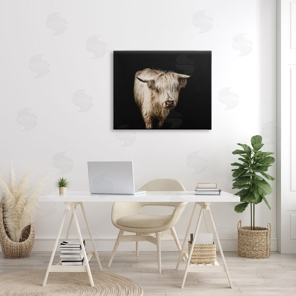 Stupell Industries Marika Moffit | Solemn Cattle Portrait Modern Farm Animal Over Black Wall Art