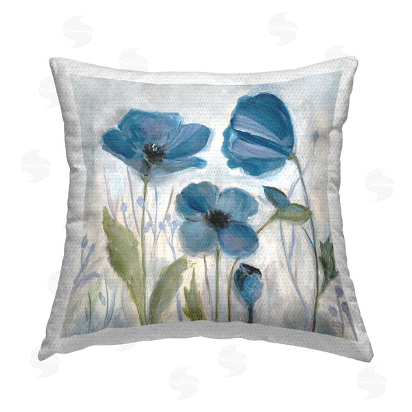 Stupell Industries Marilyn Dunlap | Blue Blooming Poppies Printed Throw Pillow