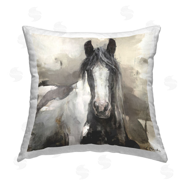 stupell industries Marilyn Hageman | Grey & Beige Horse Abstract Printed Throw Pillow
