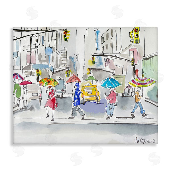 stupell industries Mark Higden | Rainy Crosswalk Urban City People