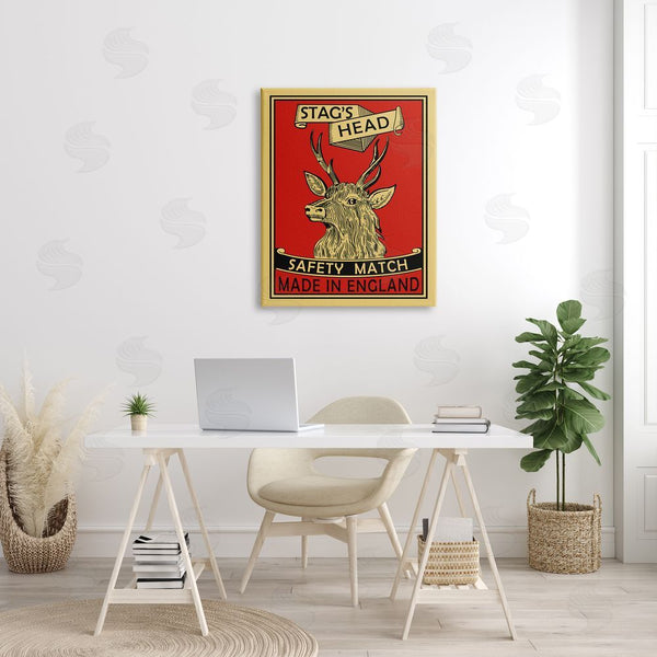Stupell Industries Mark Rogan | Stag's Head Safety Match Advertisement Deer Red Yellow Wall Art