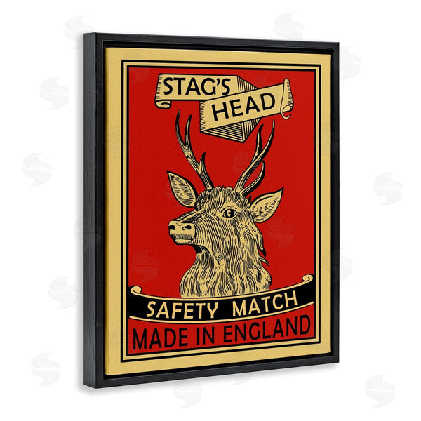 Stupell Industries Mark Rogan | Stag's Head Safety Match Advertisement Deer Red Yellow Wall Art