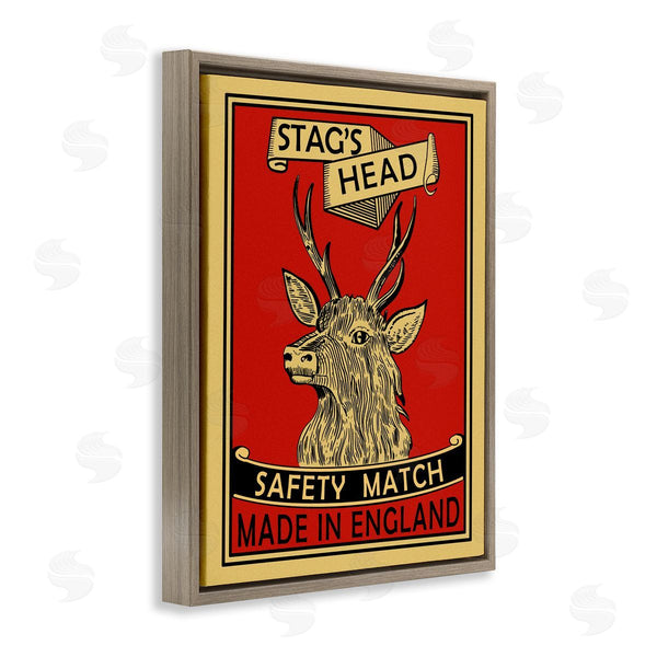 Stupell Industries Mark Rogan | Stag's Head Safety Match Advertisement Deer Red Yellow Wall Art