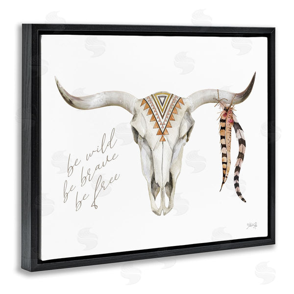 Stupell Industries Marla Rae | Be Wild Longhorn Boho Bull Geometric Feather Patterns Wall Art