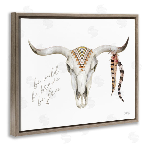 Stupell Industries Marla Rae | Be Wild Longhorn Boho Bull Geometric Feather Patterns Wall Art