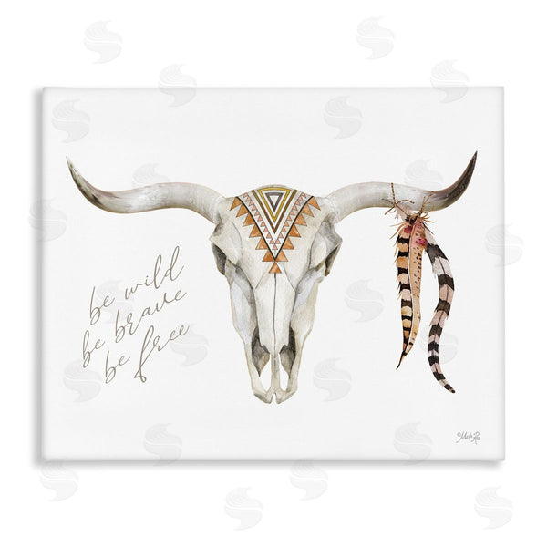 stupell industries Marla Rae | Be Wild Longhorn Boho Bull Geometric Feather Patterns Wall Art