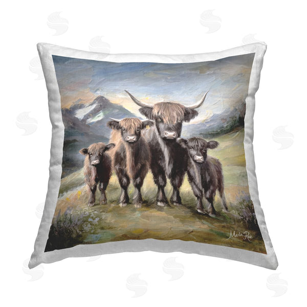 stupell industries Marla Rae | Cattle Family in Highlands Printed Throw Pillow