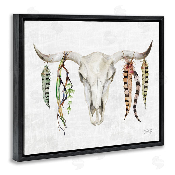 Stupell Industries Marla Rae | Longhorn Animal Skull South Western Cattle Patterned Feathers Wall Art