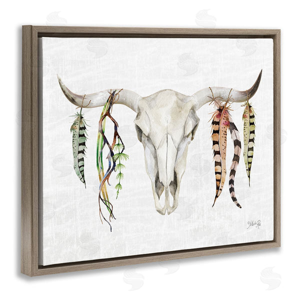 Stupell Industries Marla Rae | Longhorn Animal Skull South Western Cattle Patterned Feathers Wall Art