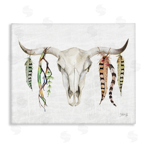 stupell industries Marla Rae | Longhorn Animal Skull South Western Cattle Patterned Feathers Wall Art