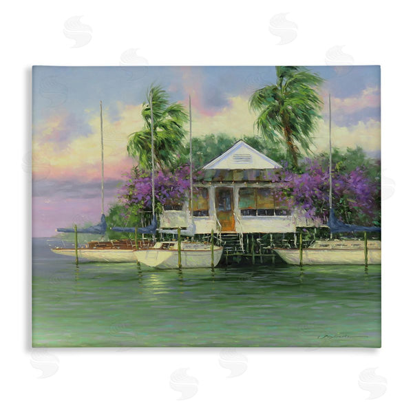 stupell industries Martin Figlinski | Coastal Boat Dock Tropical Palms Wall Art