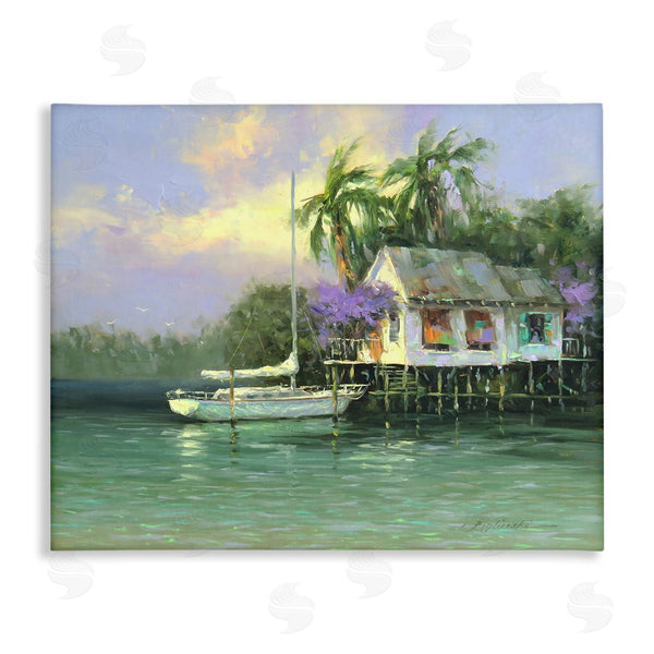 stupell industries Martin Figlinski | Summer Ocean Pier Palm Trees Wall Art