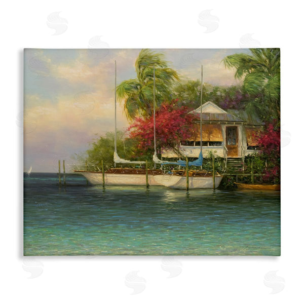 stupell industries Martin Figlinski | Tropical Boats Waterfront Scenery Wall Art