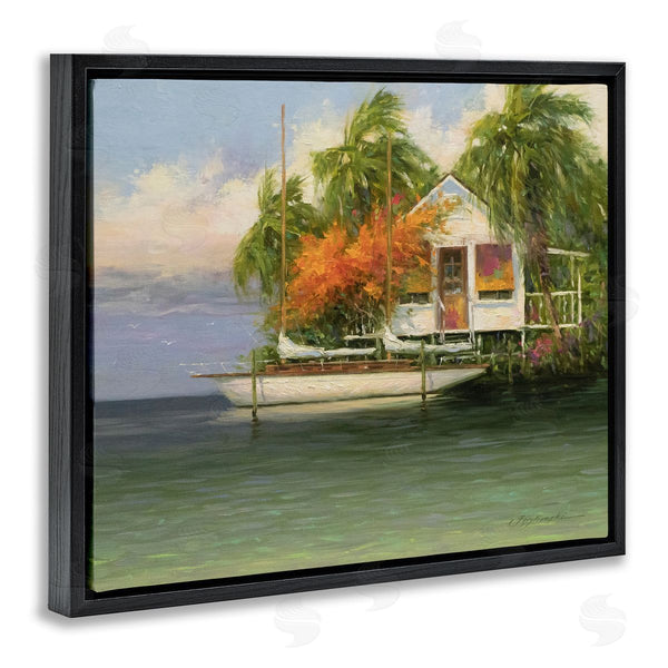 Stupell Industries Martin Figlinski | Tropical Seaside House Boat Wall Art