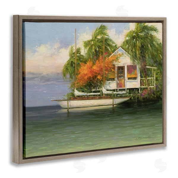 Stupell Industries Martin Figlinski | Tropical Seaside House Boat Wall Art