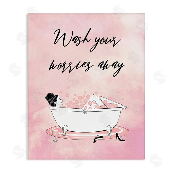stupell industries Martina Pavlova | Bubble Bath Glam Pink Bubbles Female Lounging Wall Art