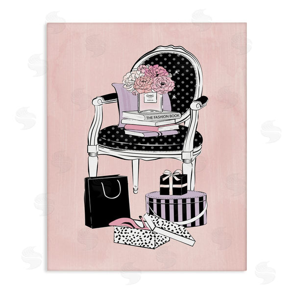 stupell industries Martina Pavlova | Chic Fashion Still Life Chair with Shopping Bags Wall Art