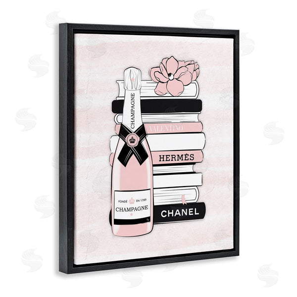 Stupell Industries Martina Pavlova | Fancy Champagne Crown Bottle Luxury Fashion Flower Bookcase Wall Art