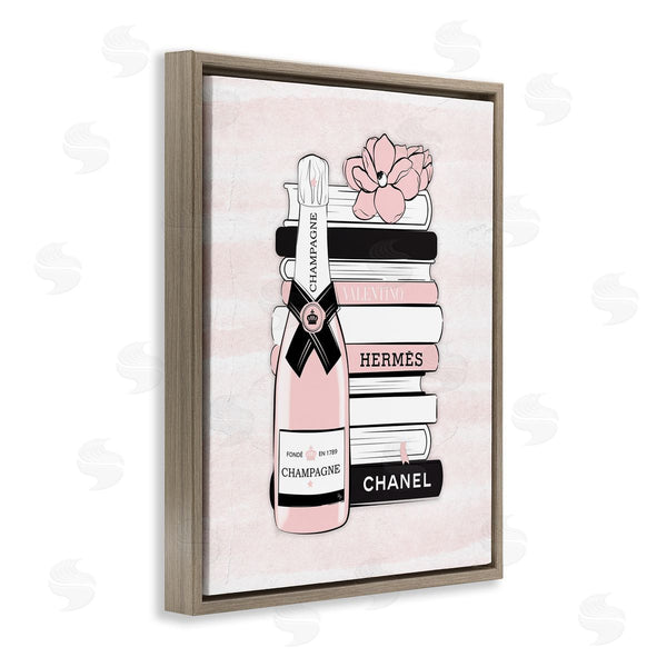 Stupell Industries Martina Pavlova | Fancy Champagne Crown Bottle Luxury Fashion Flower Bookcase Wall Art