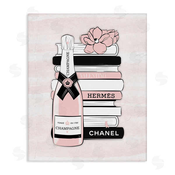 stupell industries Martina Pavlova | Fancy Champagne Crown Bottle Luxury Fashion Flower Bookcase Wall Art