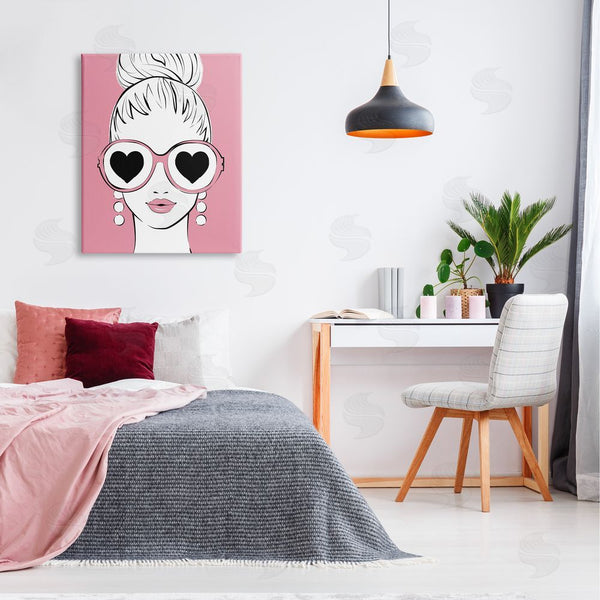 Stupell Industries Martina Pavlova | Fashionable Woman Heart Sunglasses Pink Glam Drawing Wall Art
