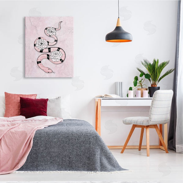 Stupell Industries Martina Pavlova | Flowered Exotic Snake Pink Girl Fashion Reptile Florals Wall Art