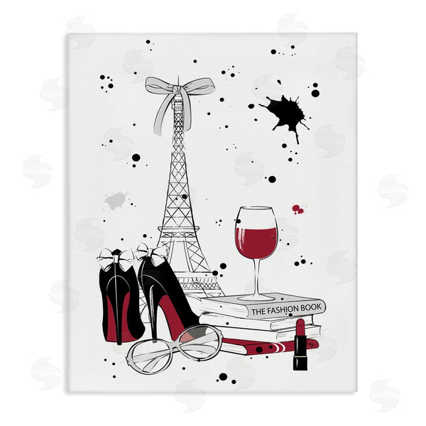 stupell industries Martina Pavlova | Glam Fashion Eifel Tower Fashion Books Red Wine Wall Art