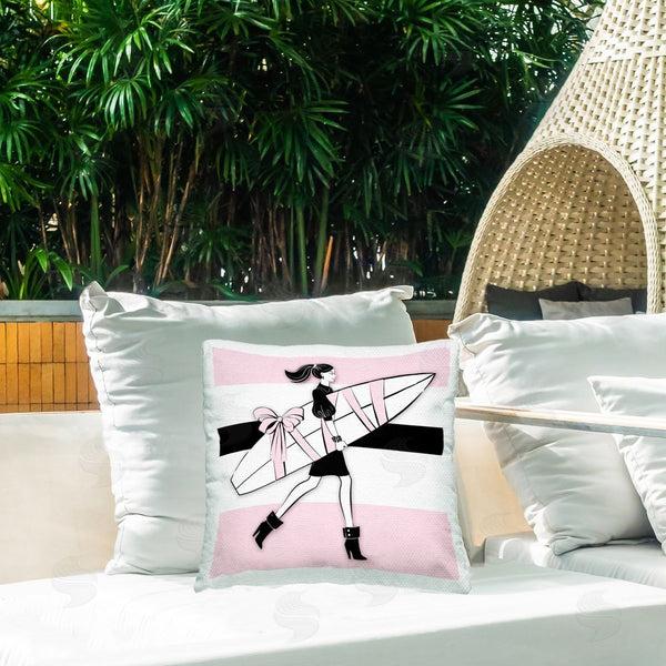 Stupell Industries Martina Pavlova | Glam Girl With Surfboard Printed Throw Pillow