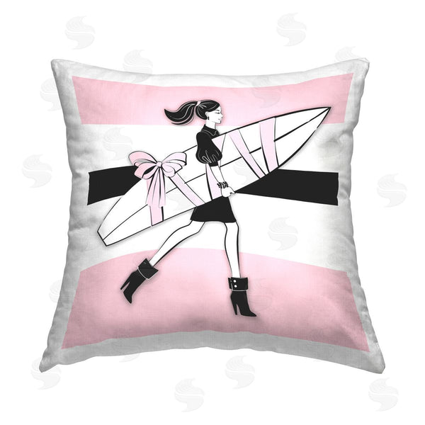 stupell industries Martina Pavlova | Glam Girl With Surfboard Printed Throw Pillow