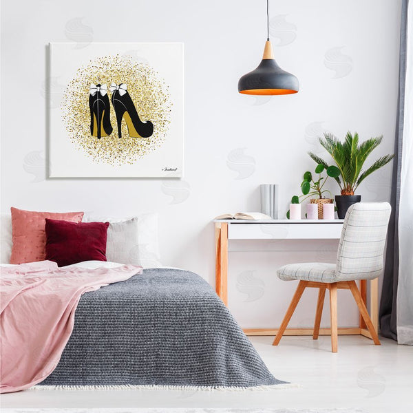 Stupell Industries Martina Pavlova | Gold Glitz Fashion Bow High Heels Abstract Splatter Wall Art