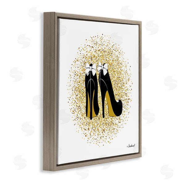 Stupell Industries Martina Pavlova | Gold Glitz Fashion Bow High Heels Abstract Splatter Wall Art