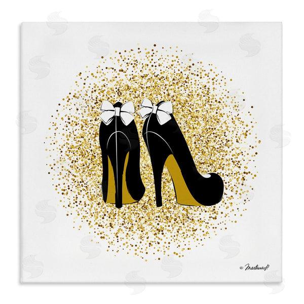 stupell industries Martina Pavlova | Gold Glitz Fashion Bow High Heels Abstract Splatter Wall Art