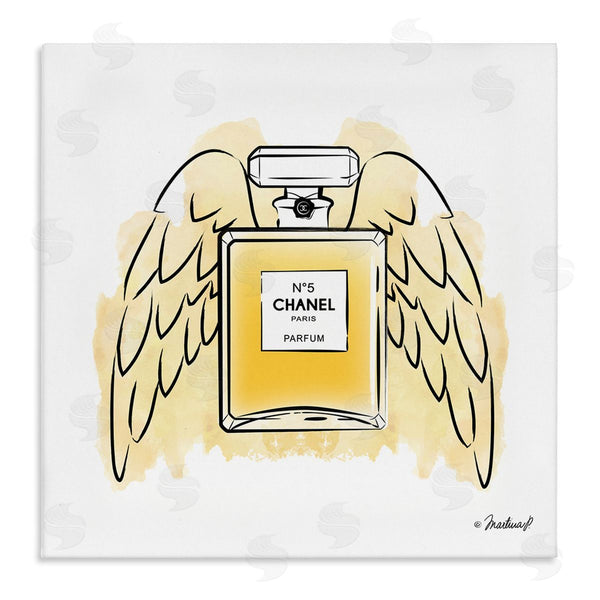 stupell industries Martina Pavlova | Golden Glam Fashion Perfume Bottle Angel Wings Wall Art